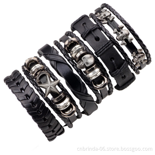 Vintage leather bracelet jewelry European and American wide leather double buckle men's and women's bracelets Punk leather brace